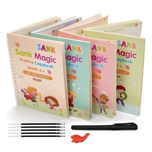 Magic Practice book (Set Of 4 Books, 1 PEN,1 GRIP,10 REFILL)