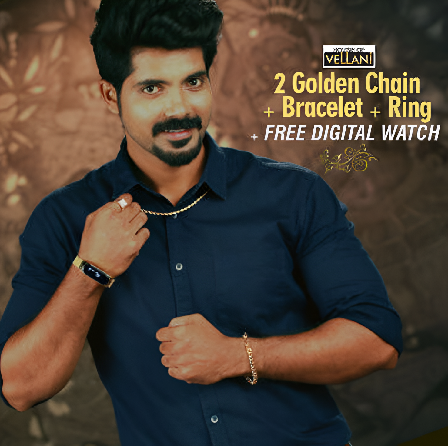 Combo of 2 Chain + 1 Bracelet + 2 Ring with 1 Free Digital Watch